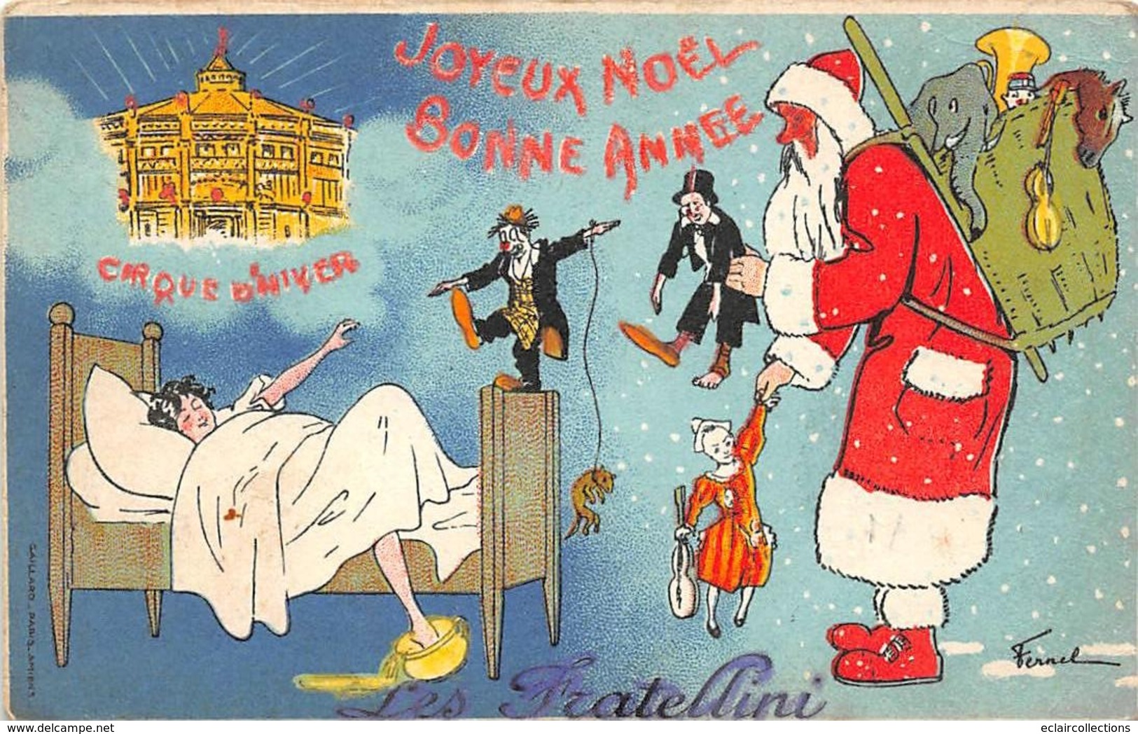Thème:     Cirque.Les Fratellini. Cirque D'hiver Joyeux Noel . Illustré Par Fernel    (Voir Scan) - Cirque