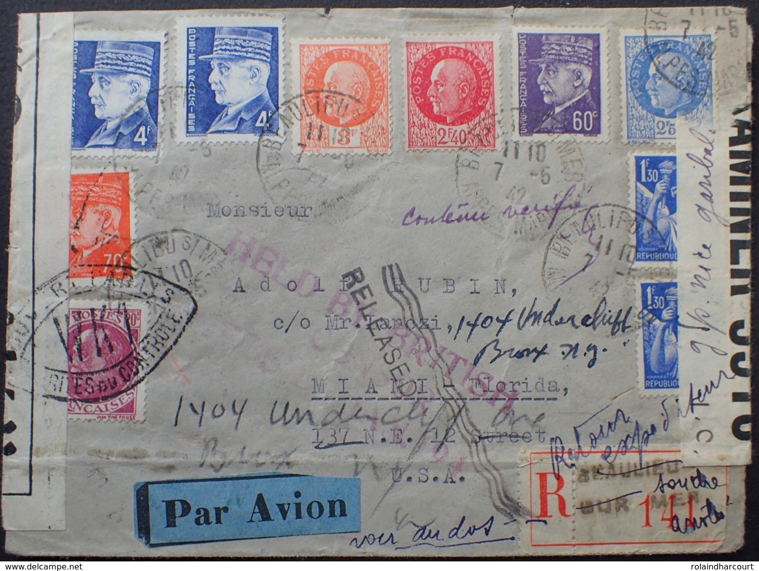 R1949/1079 - TYPE PETAIN Et IRIS Sur SUPERBE ✉️ De BEAULIEU-SUR-MER  - Guerre (timbres De)