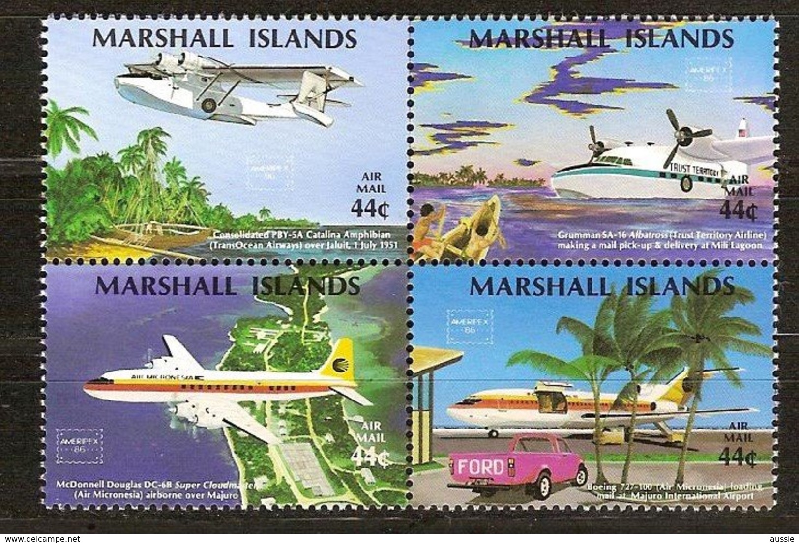 Marshall Islands 1986 Yvertn° PA LP 3-6 *** MNH Cote 6 € Avions Vliegtuigen Airplandes - Marshall