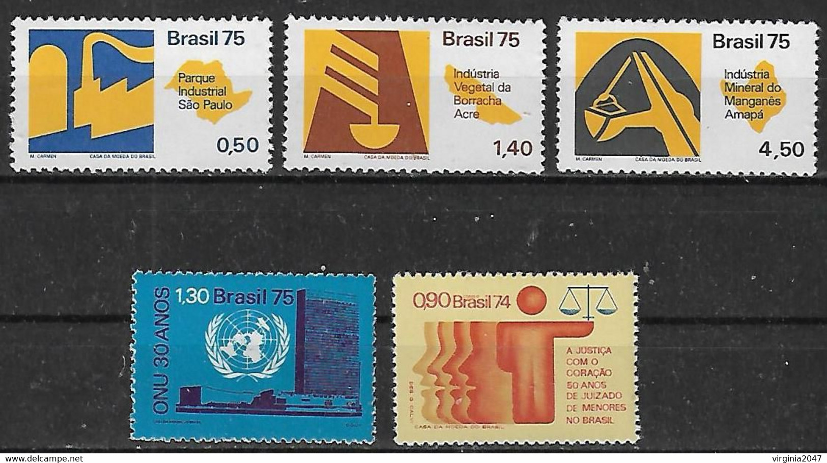 1974-5 Brasil Industrias Parque Industrial De San Pablo-ind. Vegetal-ind. Mineral-ONU-justicia 5v. - Unused Stamps