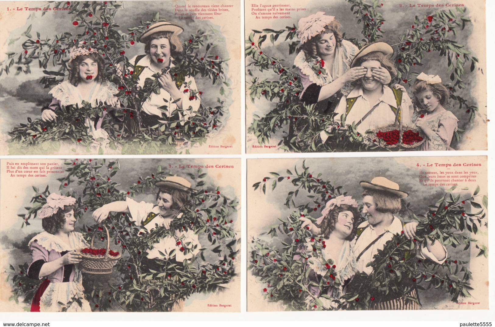 4 Cartes Série-Fantaisies-Couples -LE TEMPS DES CERISES-TBE- - Coppie