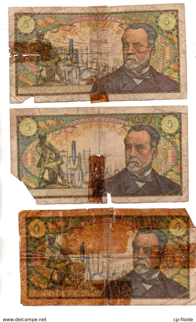 FRANCE . 5 FRANCS . LOUIS PASTEUR . 3 BILLETS - Réf. N°22903 - - 5 F 1966-1970 ''Pasteur''