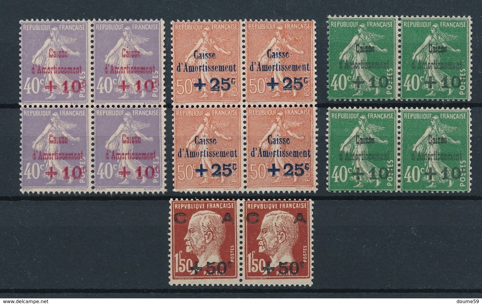 DB-220: FRANCE: Lot Avec Type "CAISSES D'AMORTISSEMENT"  Neufs Sans Gomme N°249-250 Blocs De 4-253 (2 Paires)-255 (paire - Neufs