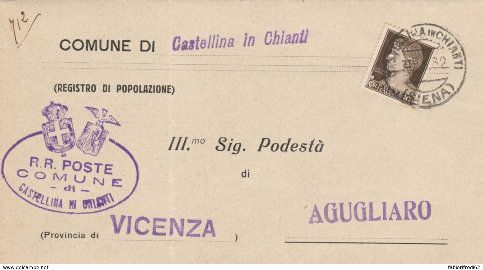 LETTERA 1932 C.10 TIMBRO CASTELLINA IN CHIANTI SIENA  (IX1386 - Marcofilía