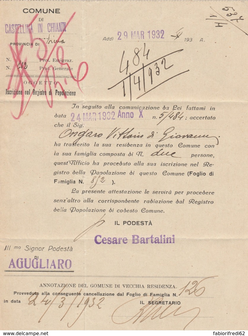 LETTERA 1932 C.10 TIMBRO CASTELLINA IN CHIANTI SIENA  (IX1386 - Storia Postale