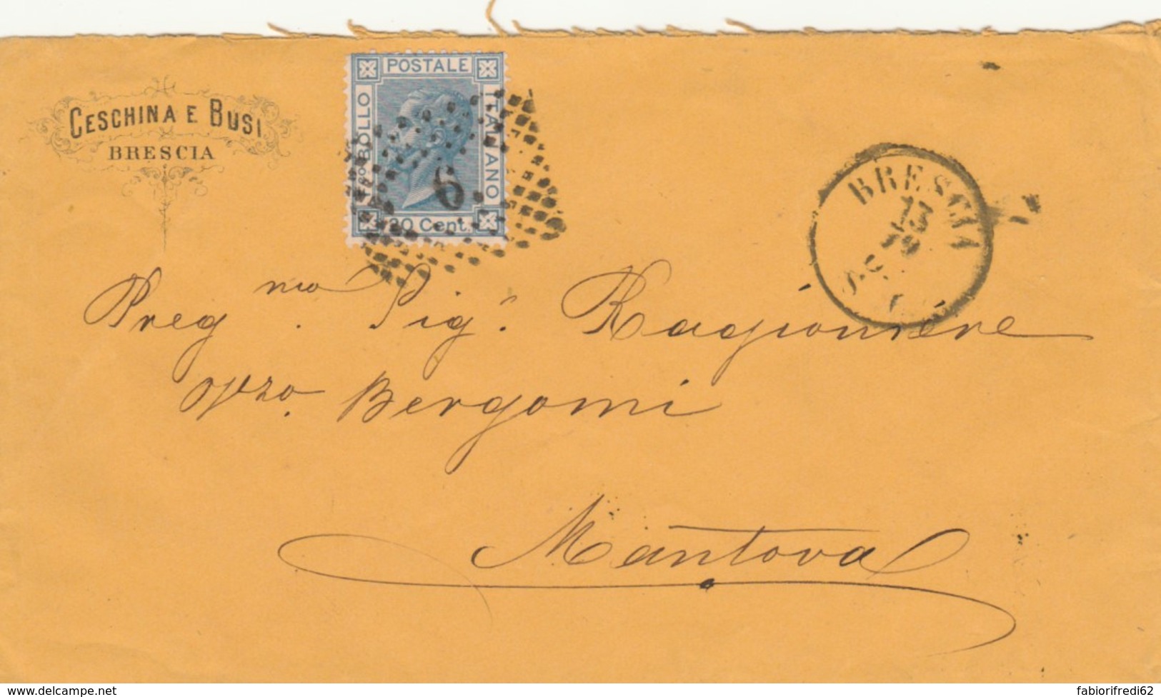 LETTERA 1870 C.20 TIMBRO MANTOVA BRESCIA (IX1224 - Storia Postale