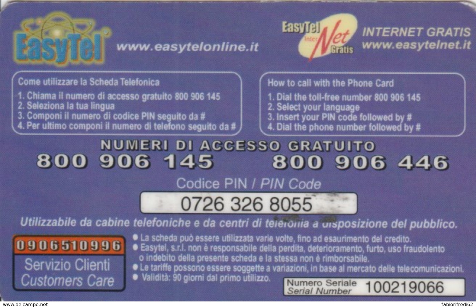 PREPAID PHONE CARD ITALIA (PK1191 - [2] Sim Cards, Prepaid & Refills