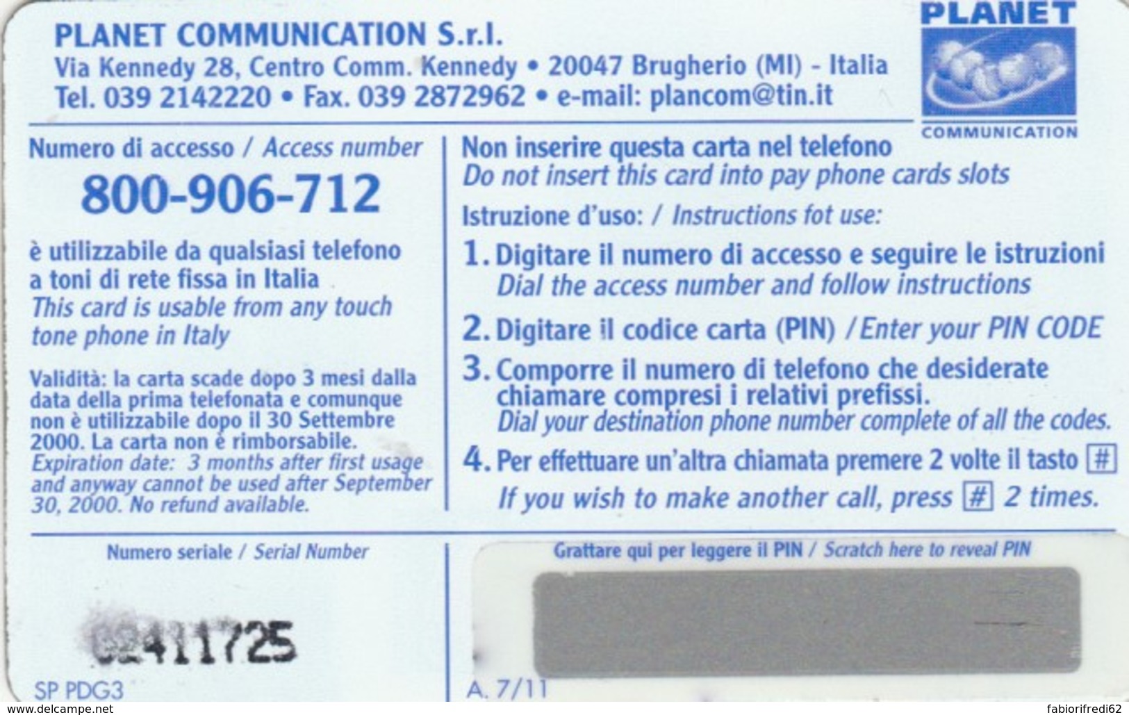 PREPAID PHONE CARD ITALIA-PLANET (PK656 - [2] Tarjetas Móviles, Prepagadas & Recargos