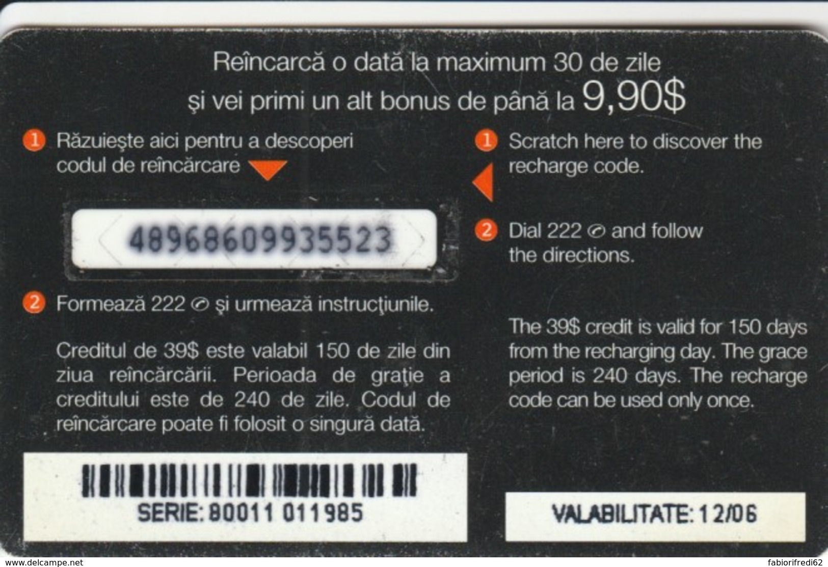 PREPAID PHONE CARD ROMANIA-ORANGE (PK817 - Romania