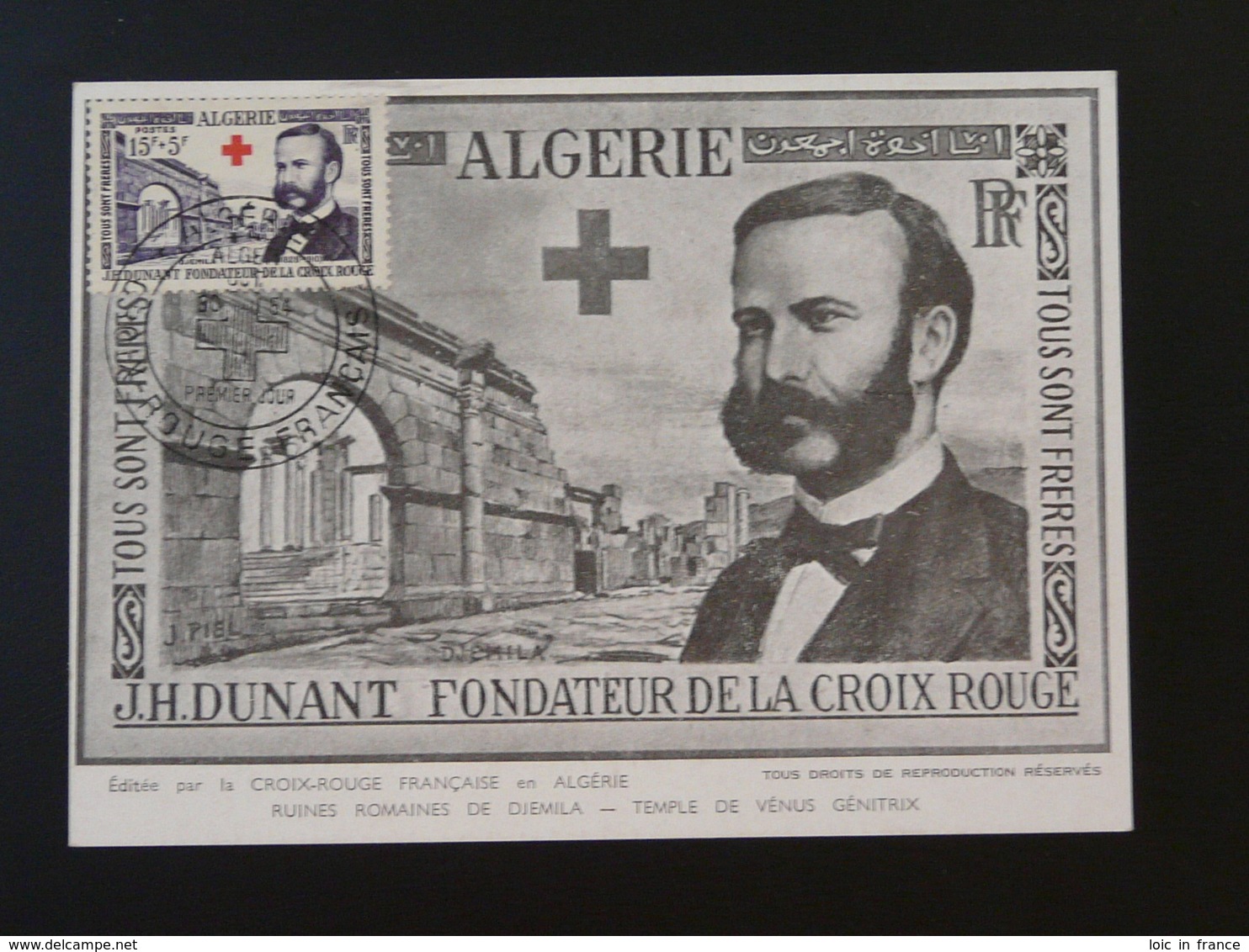 Carte Maximum Card Henri Dunant Croix Rouge Red Cross Algérie 1954 - Henry Dunant