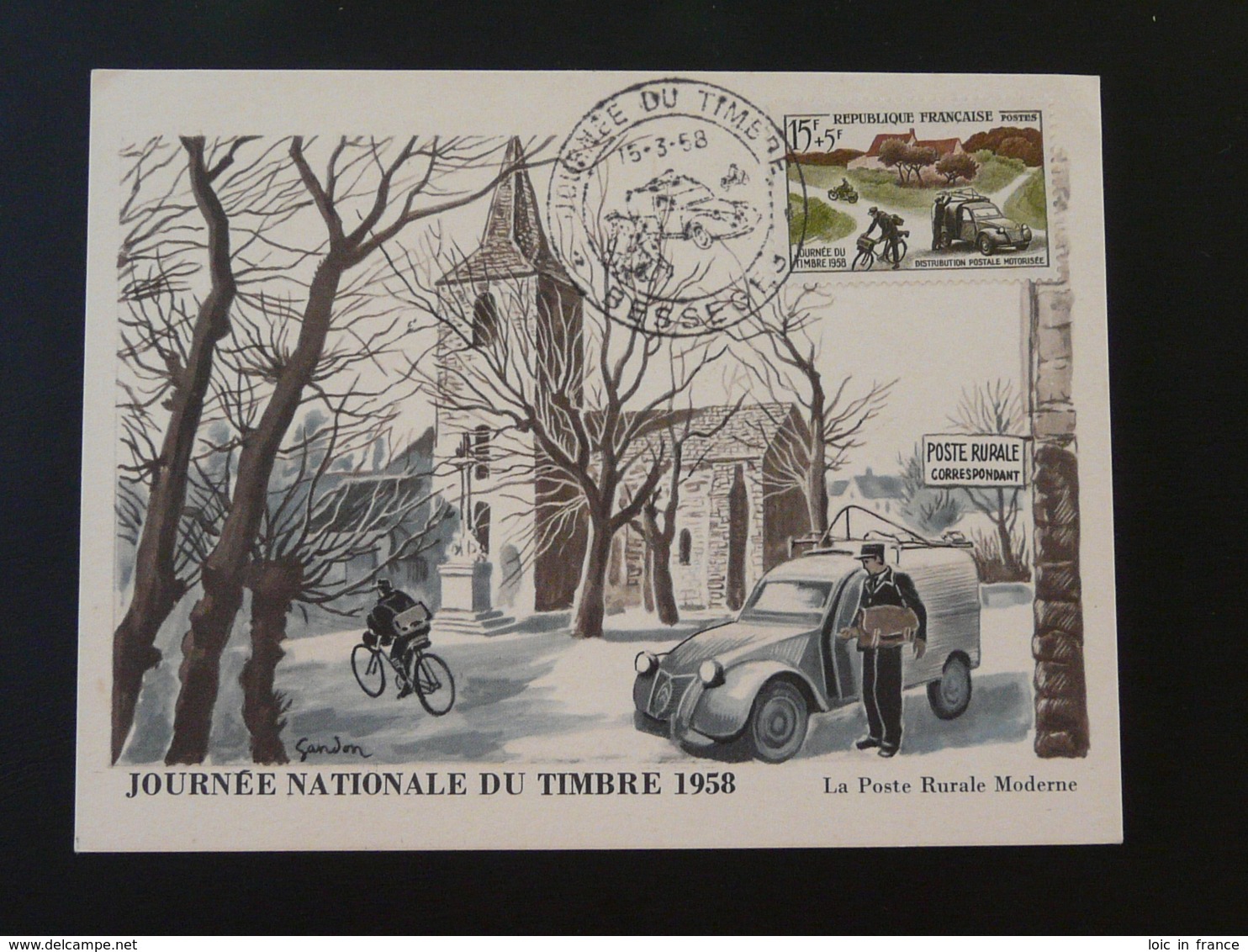 Carte Maximum Card Citroen 2CV Vélo Bicycle Journée Du Timbre Bessèges 30 Gard 1958 - Cars