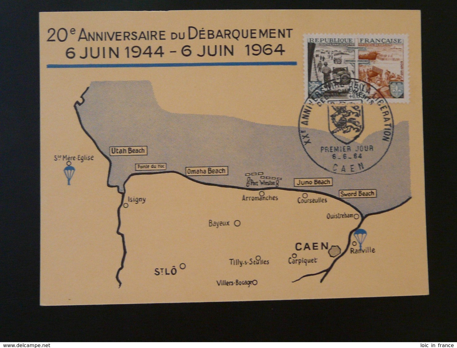 Carte Maximum Card 20 Ans Débarquement D-day Caen 14 Calvados 1964 - WW2 (II Guerra Mundial)