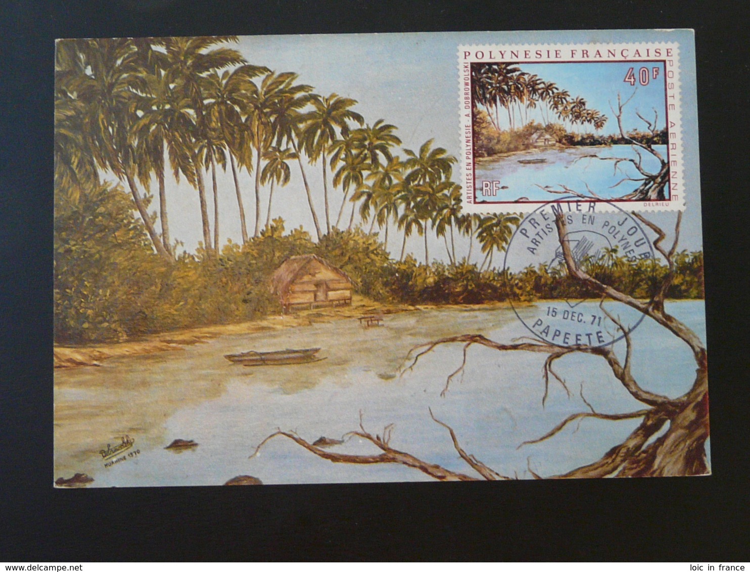 Carte Maximum Card Peinture Painting André Dobrowolski Cocotier Coconut Tree Artistes En Polynésie 1971 - Cartes-maximum