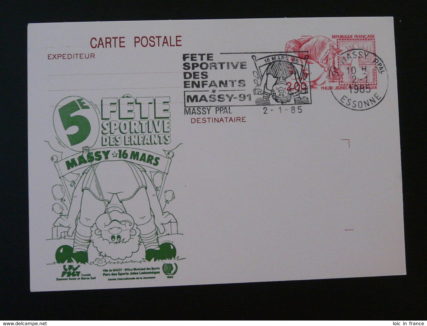 Entier Postal Philexjeunes Fête Sportive Des Enfants Massy 91 Essonne 1985 - Bijgewerkte Postkaarten  (voor 1995)