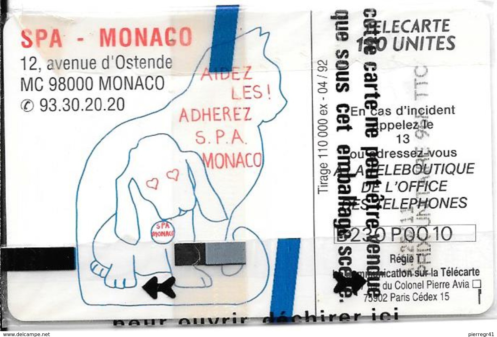 CARTE#PUBLIC-MONACO-120U-MF23-GEM A-04/92-SPA MONACO-N° SérieB230P0007-NSB-TBE - Monace