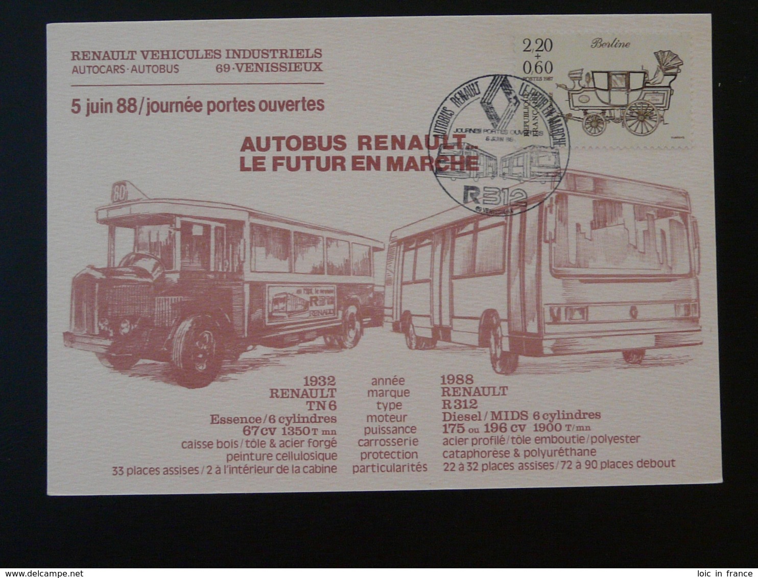 Carte Commemorative Card Camion Truck Bus Renault Venissieux 69 Rhone 1988 - Bus