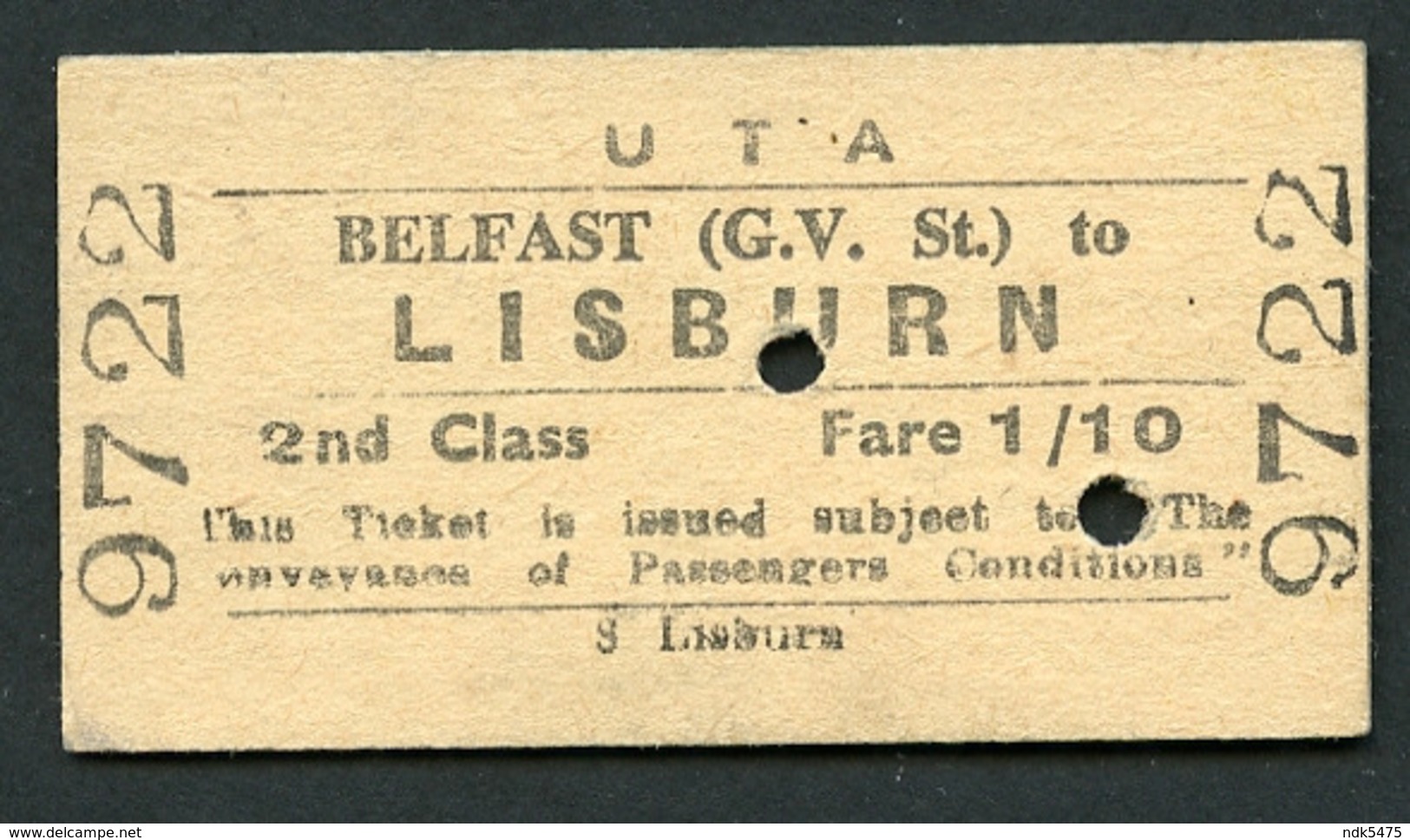 Railway Ticket : UTA : BELFAST (G.V. St.) To LISBURN : 2nd Class Single 1961 - Europa