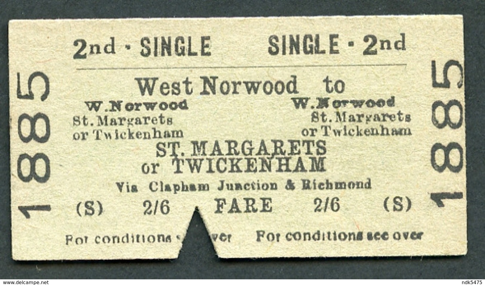 Railway Ticket :  BTC WEST NORWOOD To ST MARGARETS TWICKENHAM : 2ND CL SGL 1961 - Europa