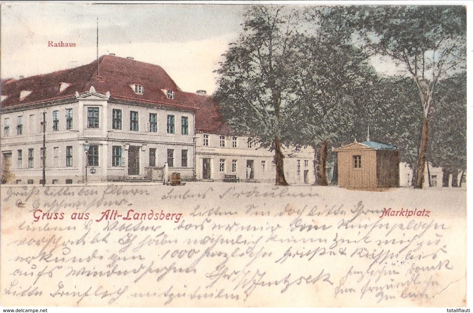 Gruss Aus Alt LANDSBERG Marktplatz Rathaus Color Gelaufen 8.6.1905 - Strausberg