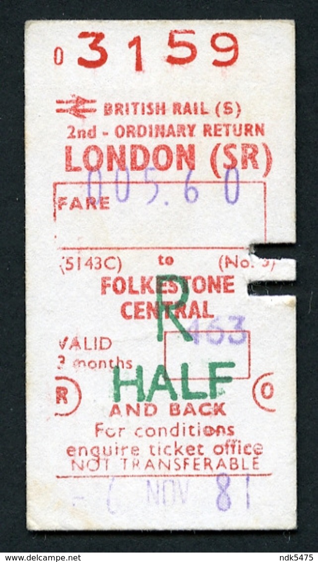 Railway Ticket : British Rail (S) LONDON To FOLKESTONE CENTRAL  Child Return : 1981 - Europa