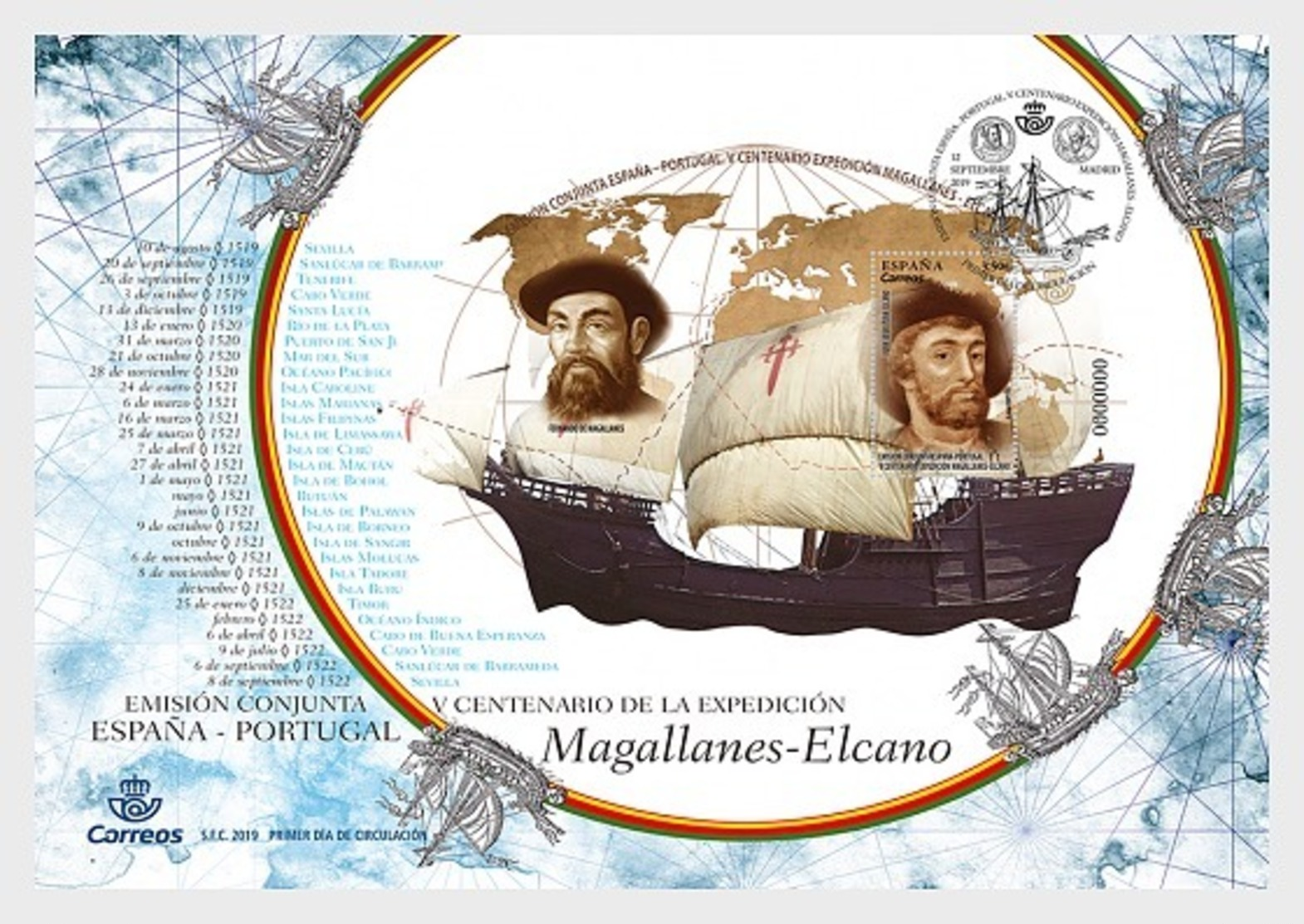 H01 Spain 2019  Joint Issue Spain-Portugal, 5th Centenary Of The Magellan-Elcano Expedition FDC - Neufs