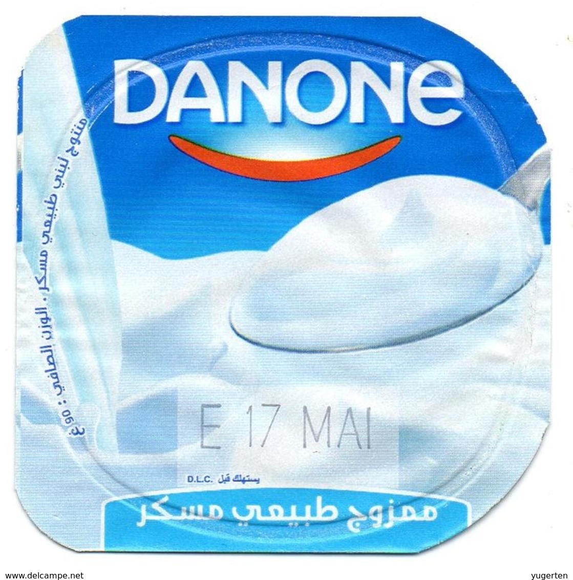 Opercule Cover Yaourt Yogurt " Danone " Brassé Nature Sucré  Arabic Script Yoghurt Yoghourt Yahourt Yogourt - Opercules De Lait
