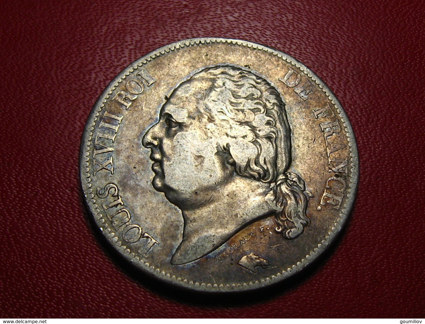France - 5 francs 1818 B Rouen Louis XVIII - Fauté double frappe sur la tranche 3847