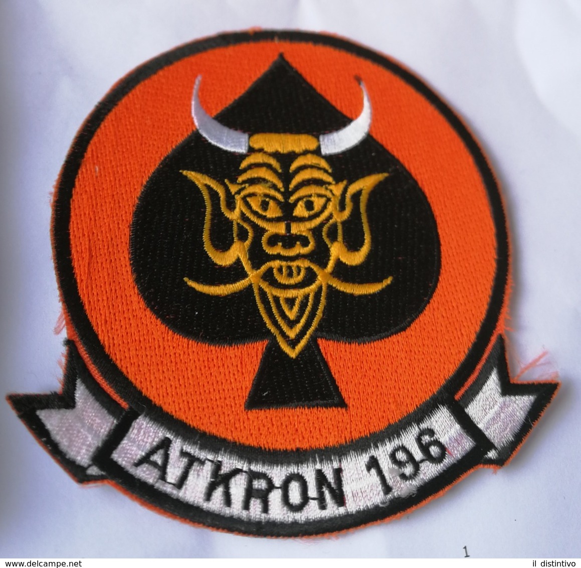 TOPPA AMERICANA ATKRON 196 ATTACK FIGHTER SQUADRON PATCH DIAVOLO TONDA ARANCIONE - Scudetti In Tela