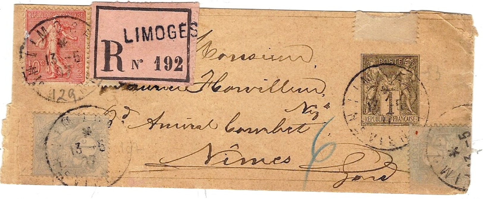 1917- Bande  E P 1 C Sage D'Imprimés RECC. étiquette Rose Avec Compl. à 12 Centimes - 1877-1920: Periodo Semi Moderno