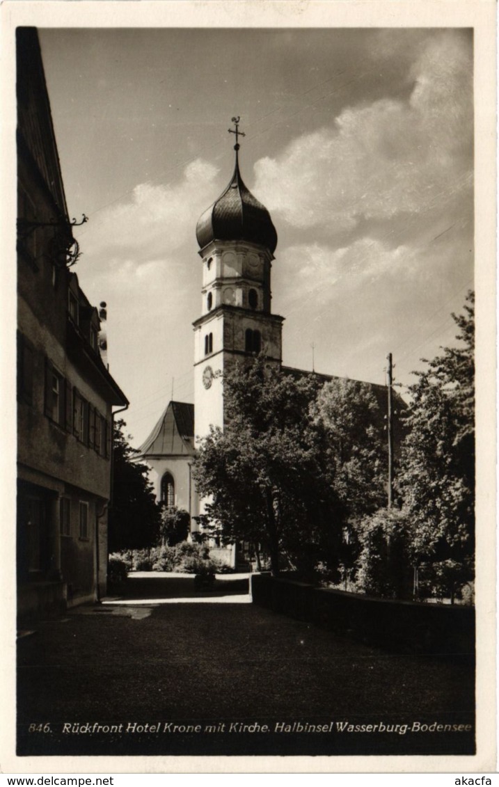 CPA AK WASSERBURG A. BODENSEE Rückfront Hotel Krone Mit Kirche GERMANY (866028) - Wasserburg (Bodensee)