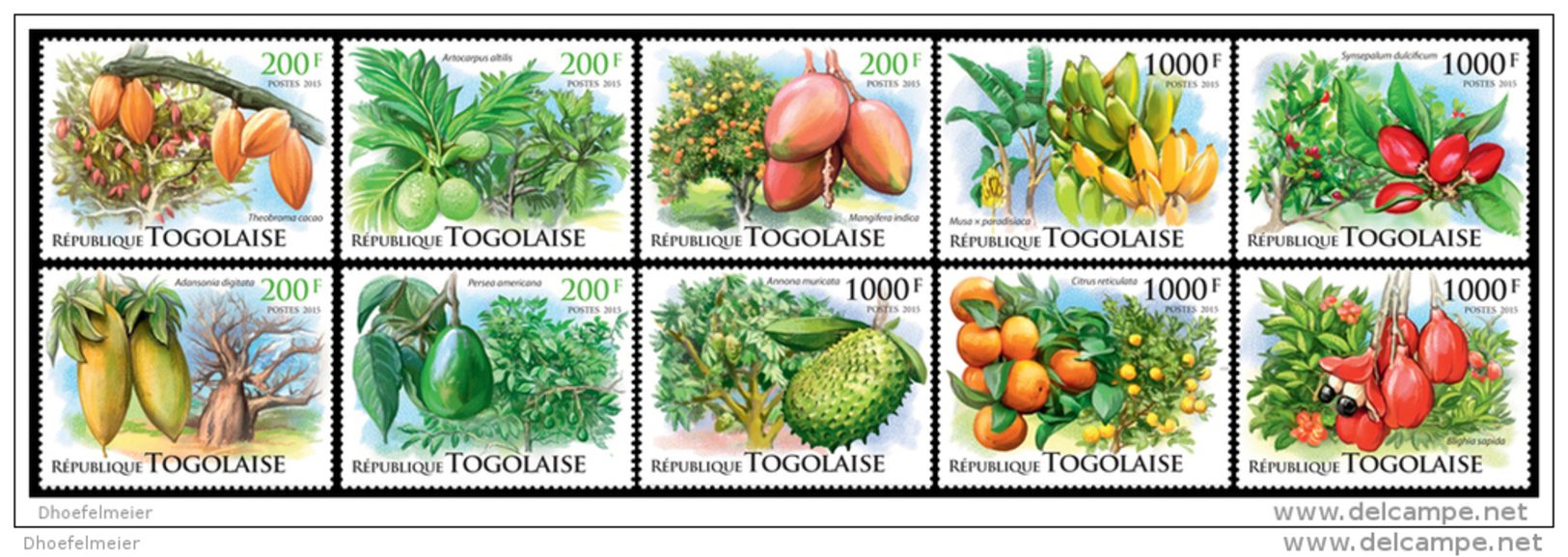 TOGO 2015 ** 10v Fruits &  Trees Früchte &  Bäume Fruits &  Arbres - OFFICIAL ISSUE - F1526 - Obst & Früchte