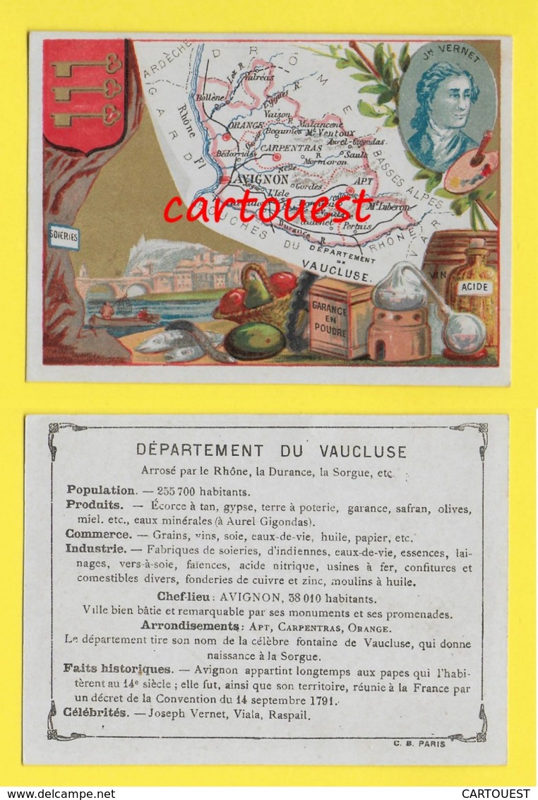 ♦♦☺ Chromo - Département Du VAUCLUSE - AVIGNON - CARPENTRAS - ORANGE ֎ Ecusson - Carte Géographique - Autres & Non Classés