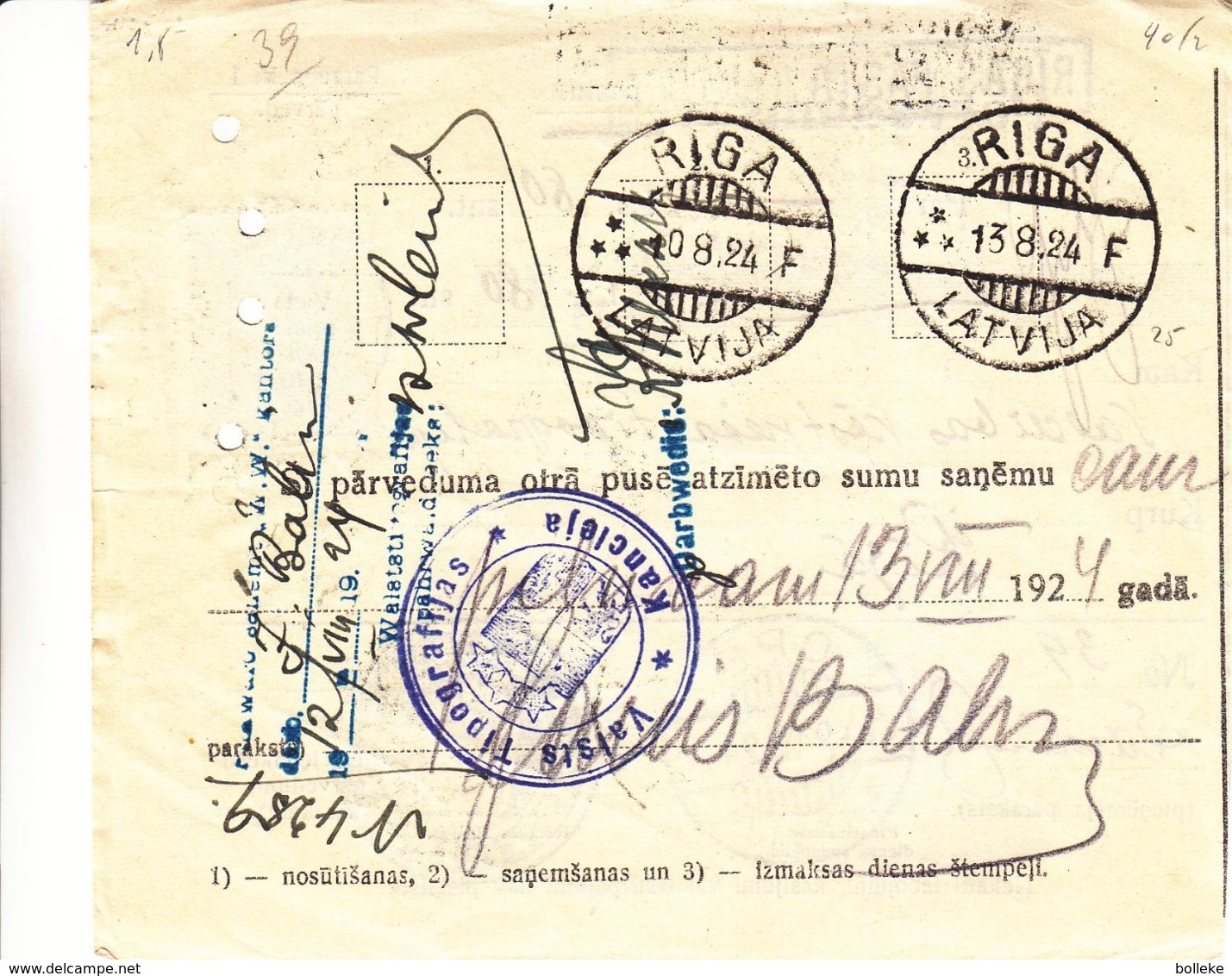 Lettonie - Document De 1924 - Oblit Ope - Cachet De Riga - Letonia