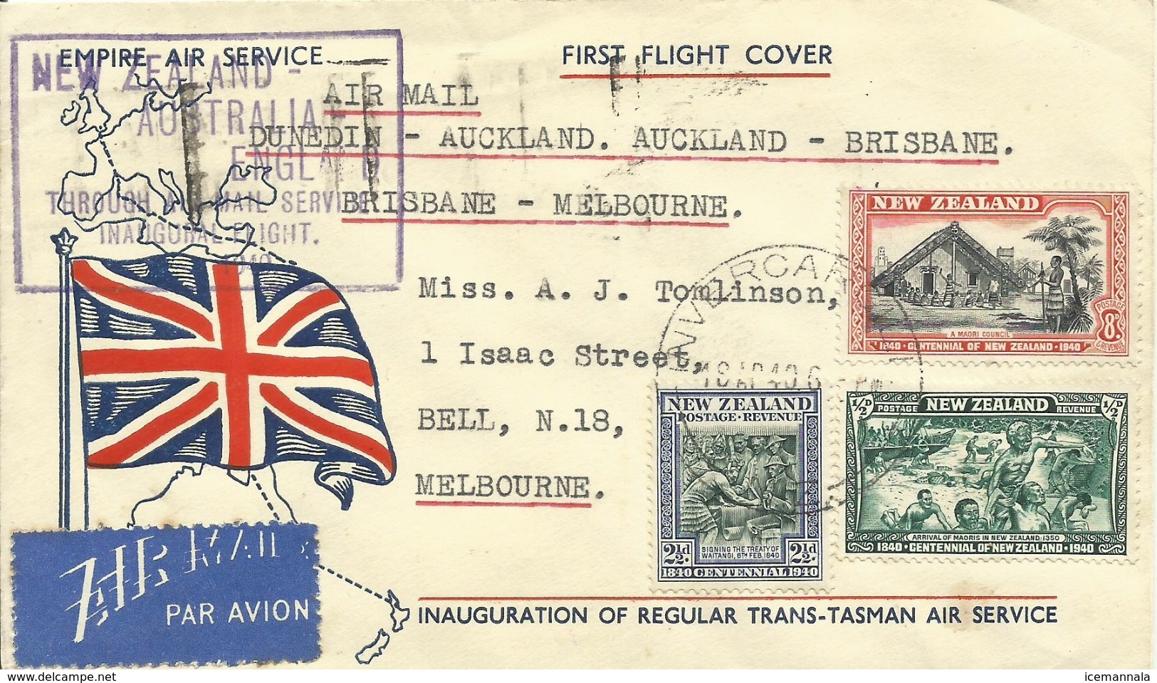 NUEVA ZELANDA, CARTA DIRIGIDA A  MELBOURNE AÑO  1940 - Lettres & Documents