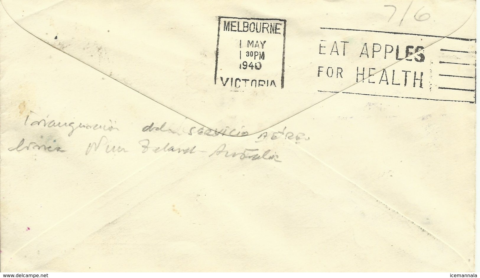 NUEVA ZELANDA, CARTA DIRIGIDA A  MELBOURNE AÑO  1940 - Cartas & Documentos