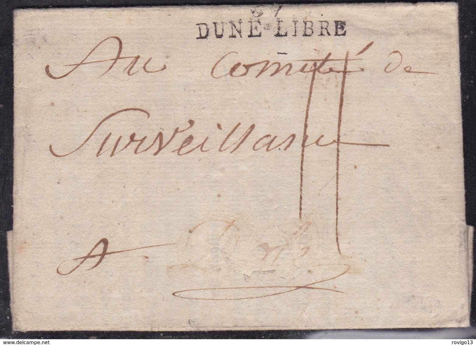 France, Nord - 57/Dune Libre, Nom Révolutionnaire De Dunkerque Sur Imprimé Du Comité Révoluti. De L' An 2 - Indice 17 - 1701-1800: Précurseurs XVIII