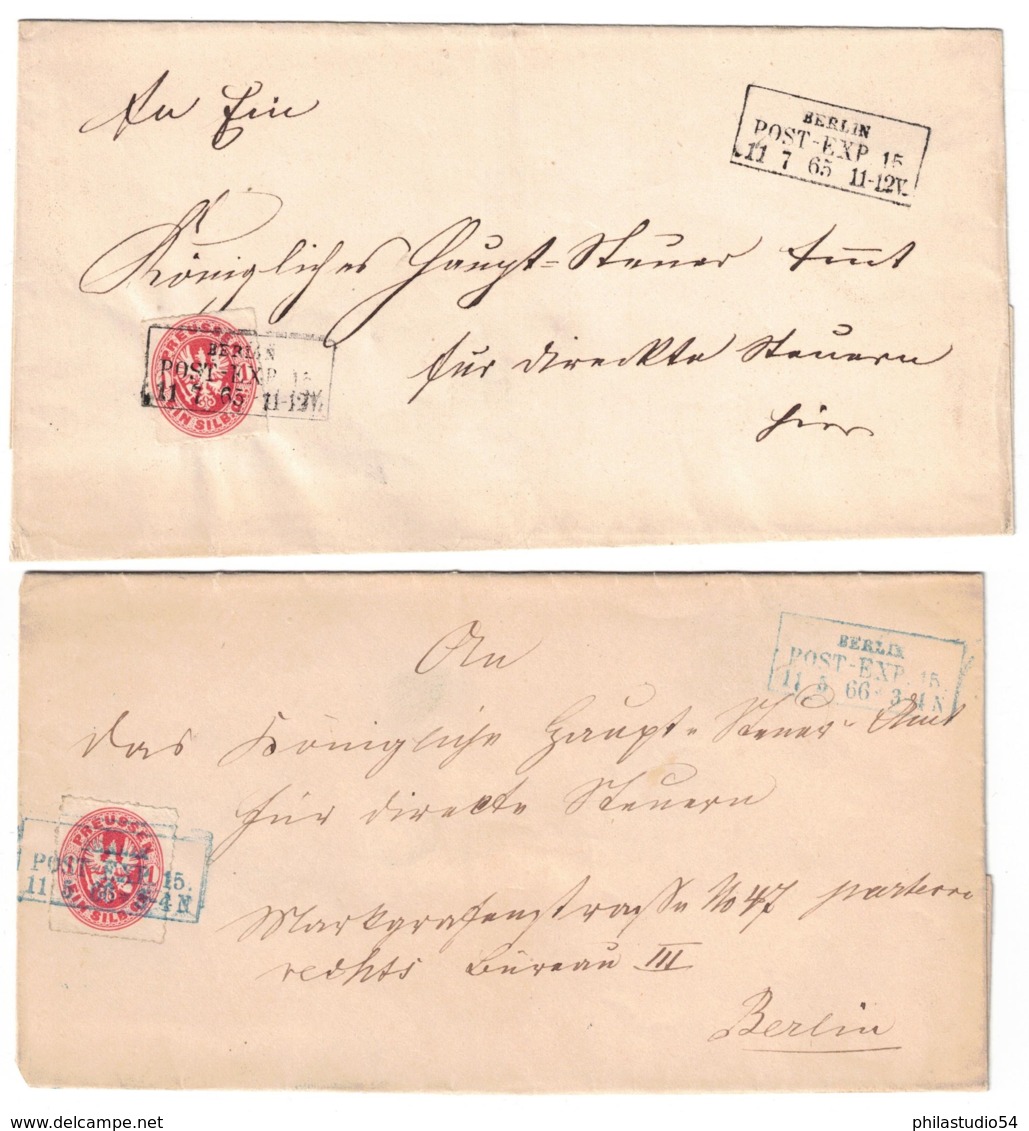1865, "BERLIN POST-EXP. 15, Ra 3 In Schwarz Bzw. Blau Auf Faltbrief Mit 1 Gr. Wappen. Schönes Paar - Covers & Documents