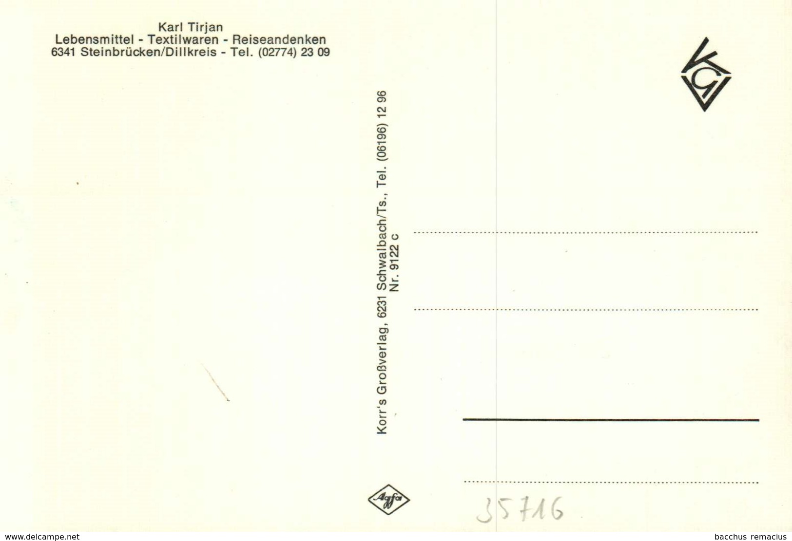 Gruss Aus STEINBRÜCKEN IM DIETZHÖLZTAL/DILLKREIS  Karl Tirjan, Lebensmittel, Textilwaren, Reiseandenken - Dillenburg