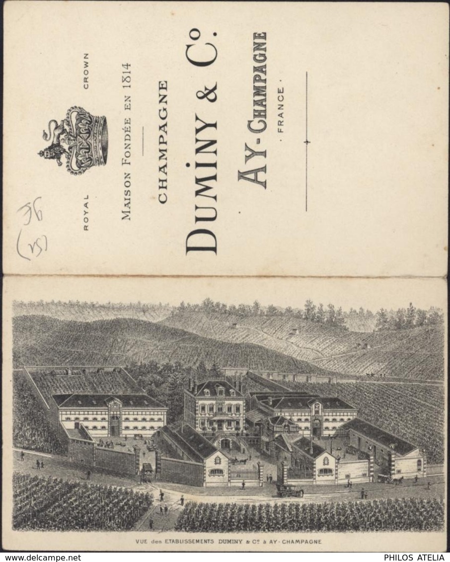 Carte Publicitaire Vue Des établissements Duminy Cie à Ay En Champagne 51 Champagne Maison Royal Crown - Ay En Champagne