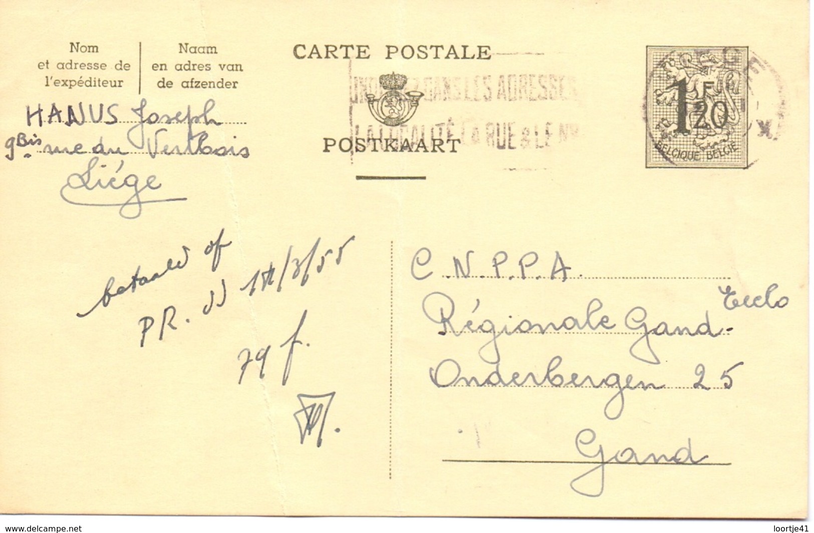 Briefkaart - Carte Postale - Stempel Cachet Liège Naar Gent 1955 - Postkarten 1951-..