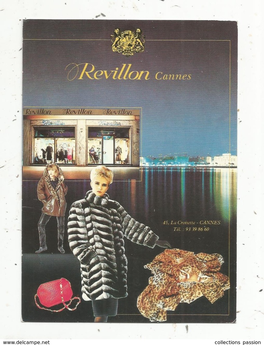 Cp , Publicité REVLON , CANNES ,fourrures ,cuir, Voyagée 1986 - Publicité