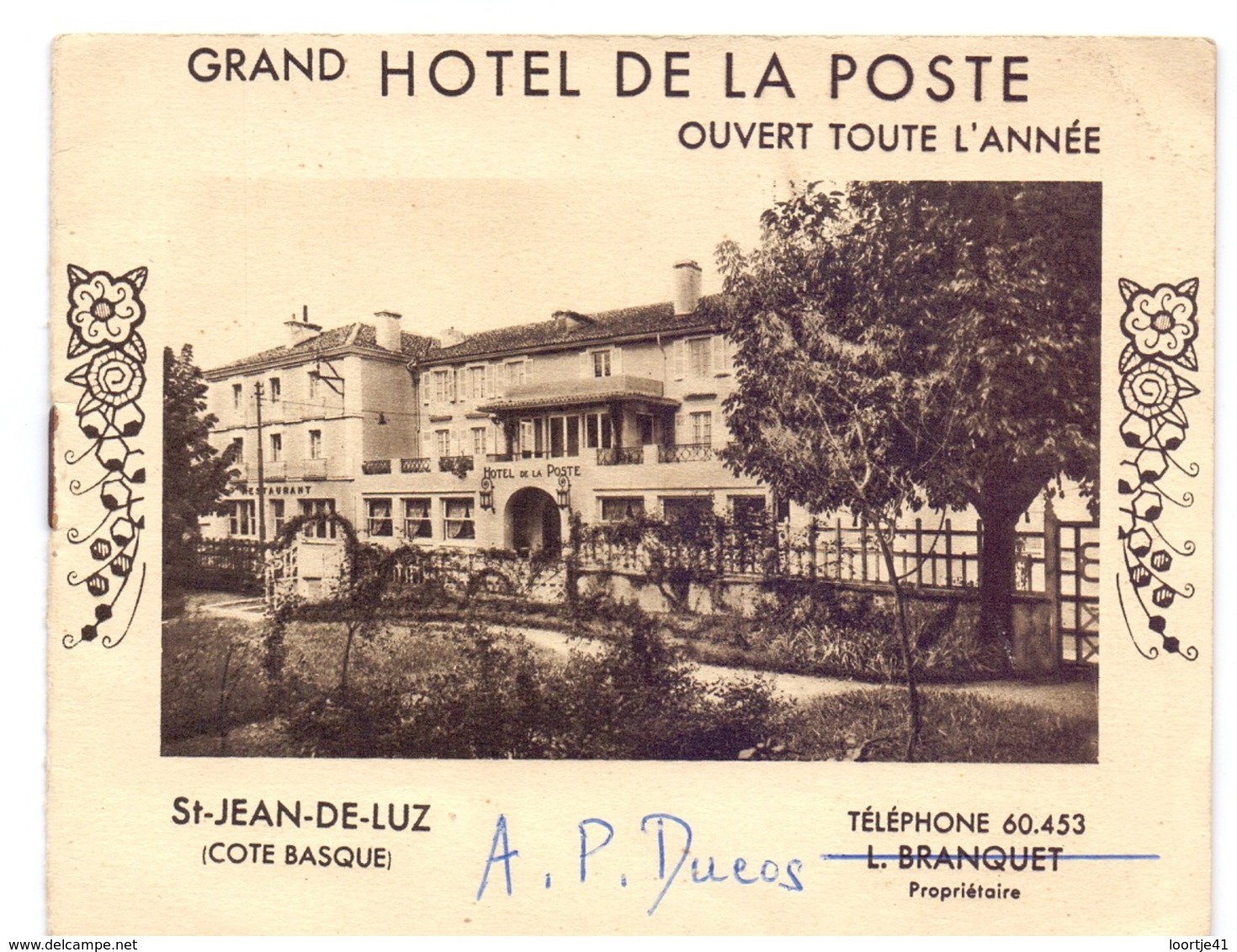 Pub Reclame Brochure Toerisme Tourisme - Grand Hotel De La Poste - St Jean De Luz - Werbung