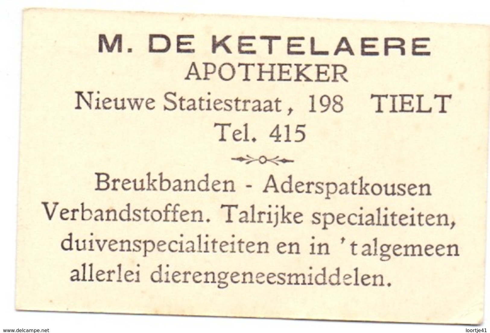 Chromo - Kasteel Mariemont - Visitekaartje Apotheker De Ketelaere - Tielt - Autres & Non Classés