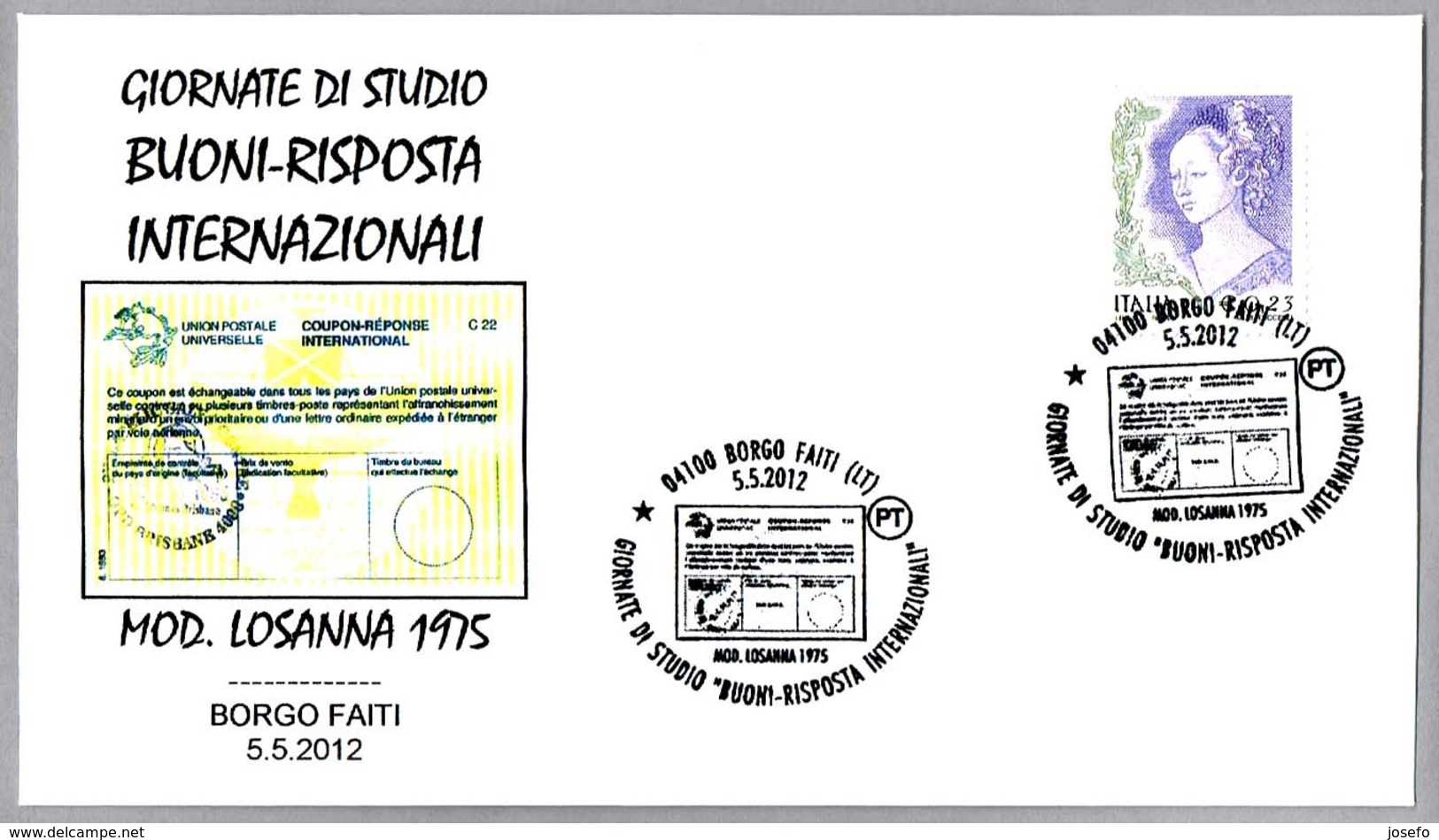 CUPON-RESPUESTA INTERNACIONAL - Int. Reply-coupon - Coupon-reponse Int. Borgo Faiti, Latina, 2012 - Correo Postal