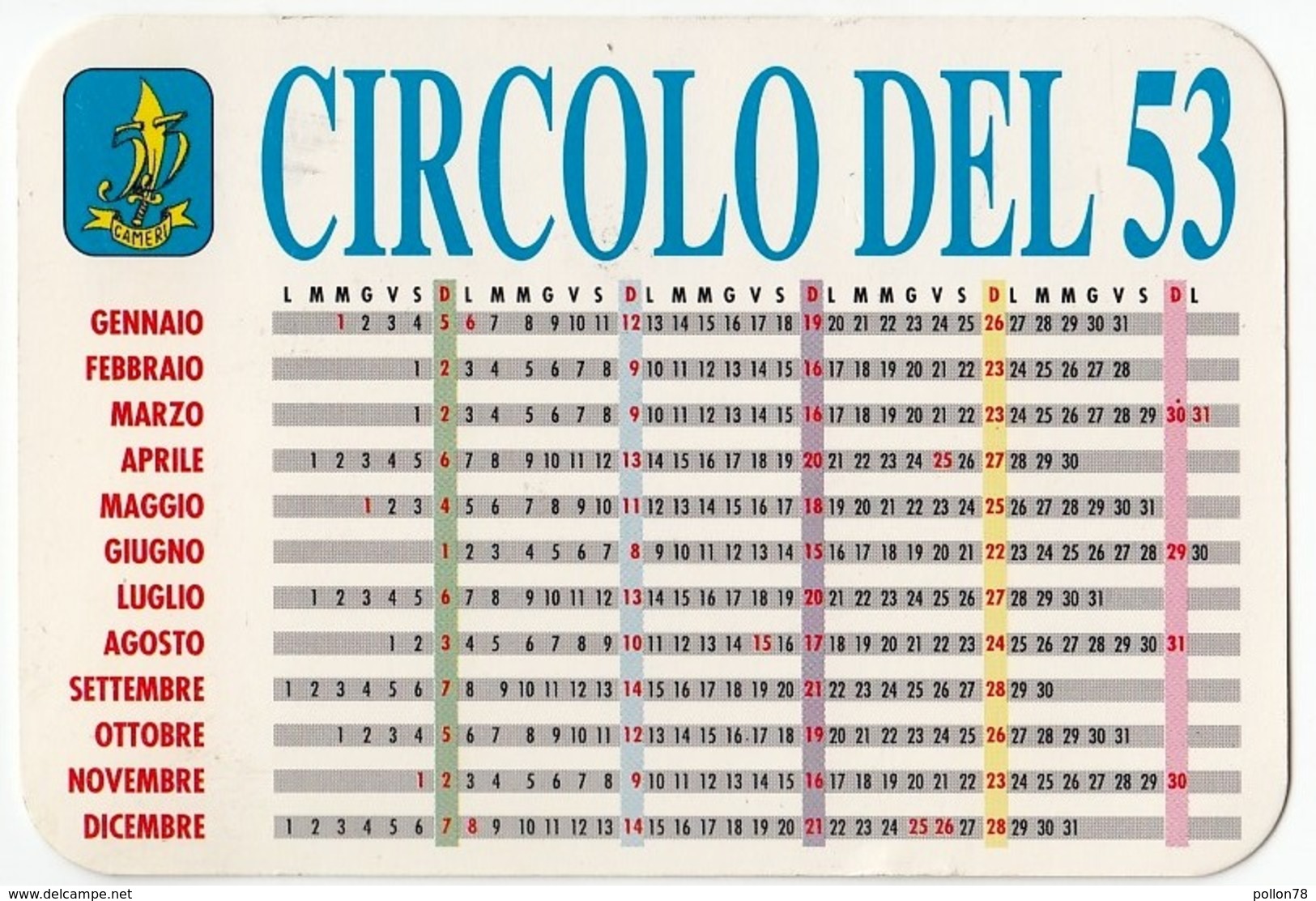 CALENDARIO TASCABILE 1997 - AEREI - AVIAZIONE - CAMERI - CIRCOLO DEL 53 - Vedi Retro - Formato Piccolo : 1991-00