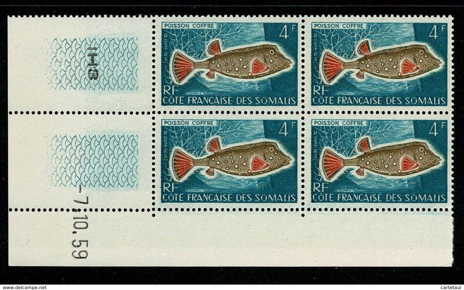 Côte Des SOMALIS 1959  Bloc De 4 Coin Daté -7.10.59   ** NSC Gomme Intacte TTB - Neufs