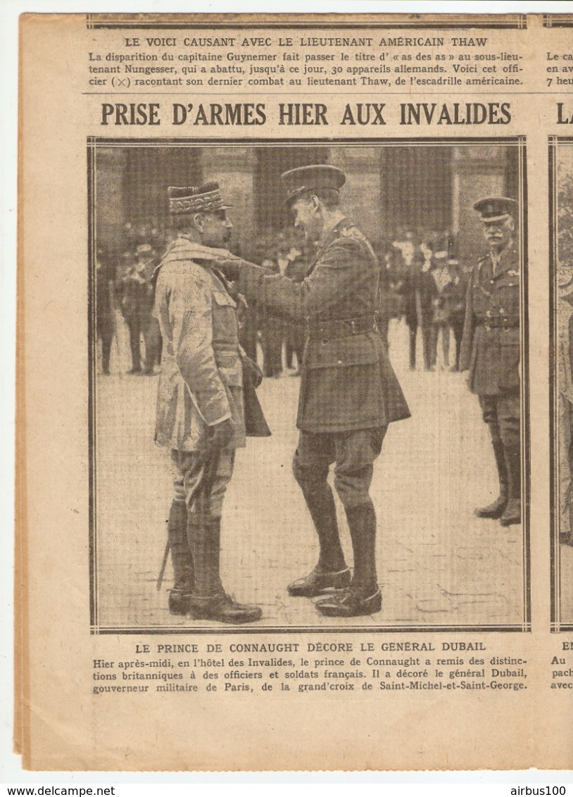 JOURNAL L'EXCELSIOR 27 SEPTEMBRE 1917 NUNGESSER AS Des AS - RAID TURIN LONDRES - ESSAD PACHA - INVALIDES - Dr CHASSAING - Autres & Non Classés