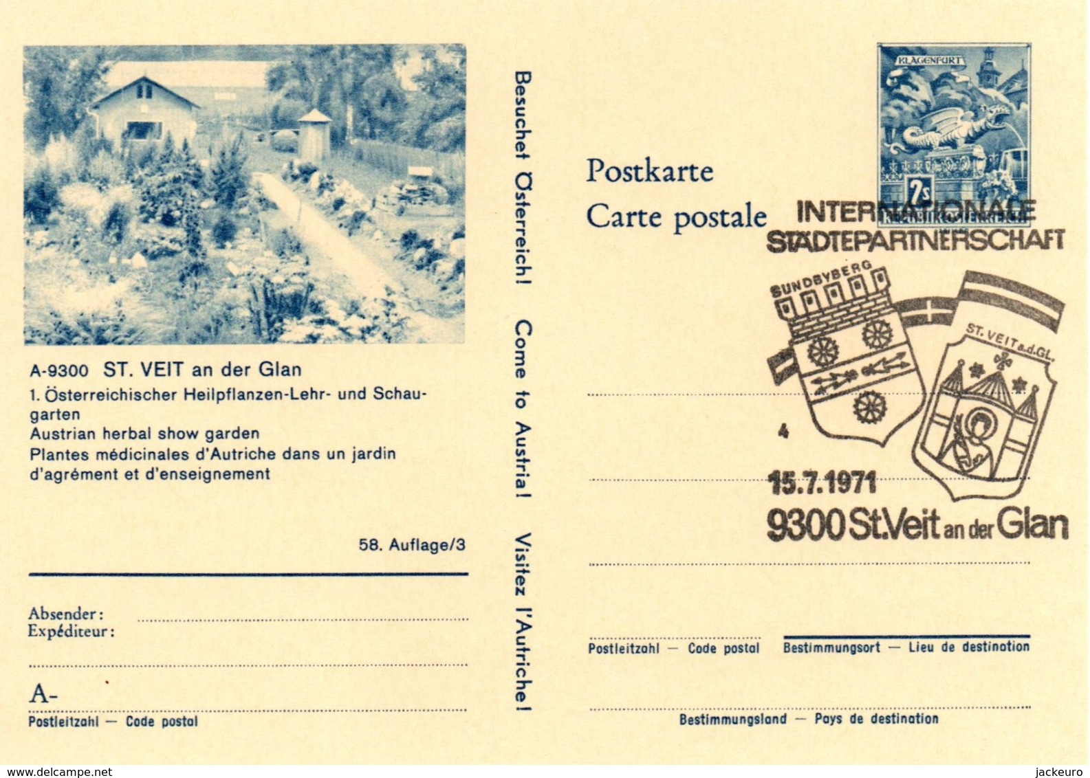 X84  Autriche - Internationale Städtepartnerschaft Sundbyberg / St. Veit An Der Glan   -  15/7/1971   TTB - Europäischer Gedanke
