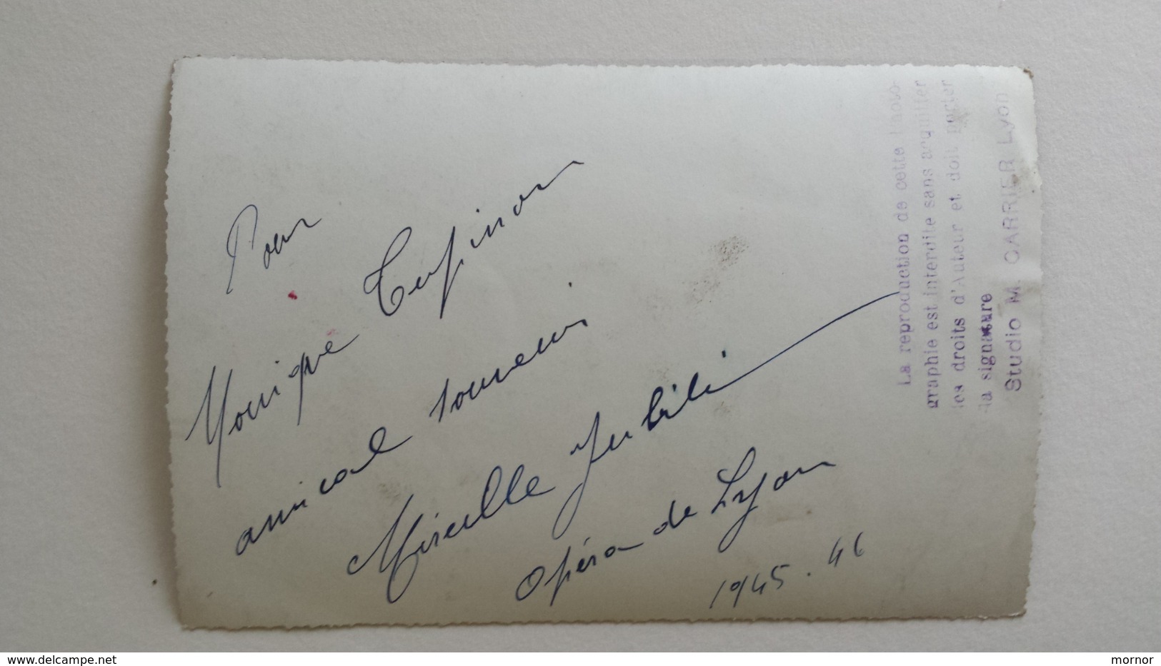 PHOTOGRAPHIE DANSEUSE OPERA De LYON 1945 46 Dédicace Autographe - Dédicacées