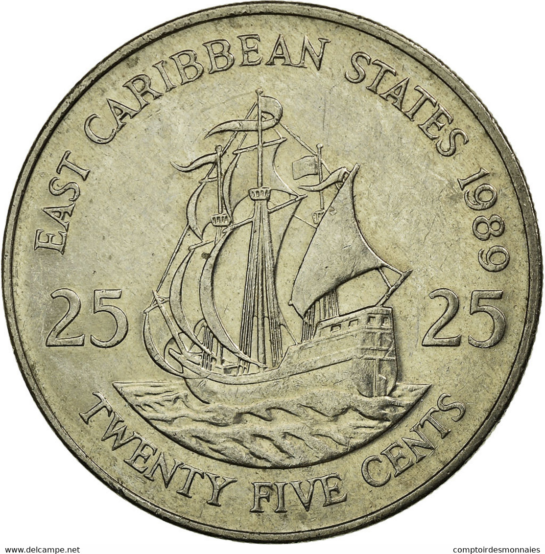 Monnaie, Etats Des Caraibes Orientales, Elizabeth II, 25 Cents, 1989, TTB - East Caribbean States